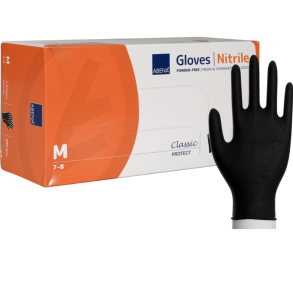 Unders�gelseshandske M, sort, nitril, pudderfri