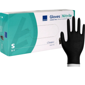Unders�gelseshandske, ABENA Classic Sensitive, S, sort, nitril, pudderfri