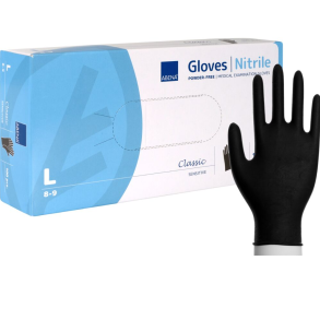 Unders�gelseshandske, ABENA Classic Sensitive, L, sort, nitril, pudderfri
