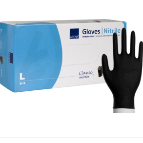 Unders�gelseshandske L, sort, nitril, pudderfri