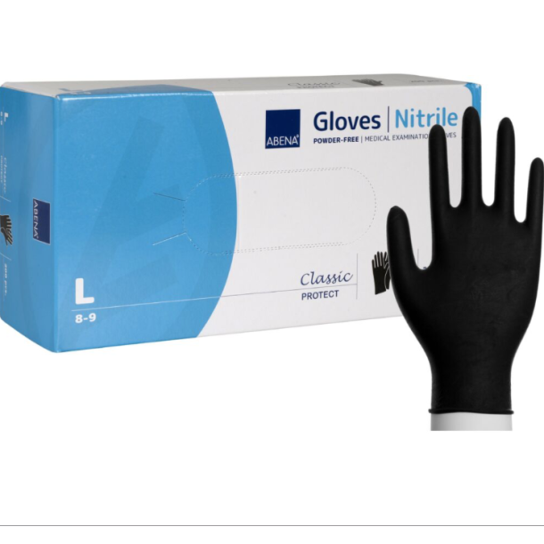 Unders�gelseshandske L, sort, nitril, pudderfri